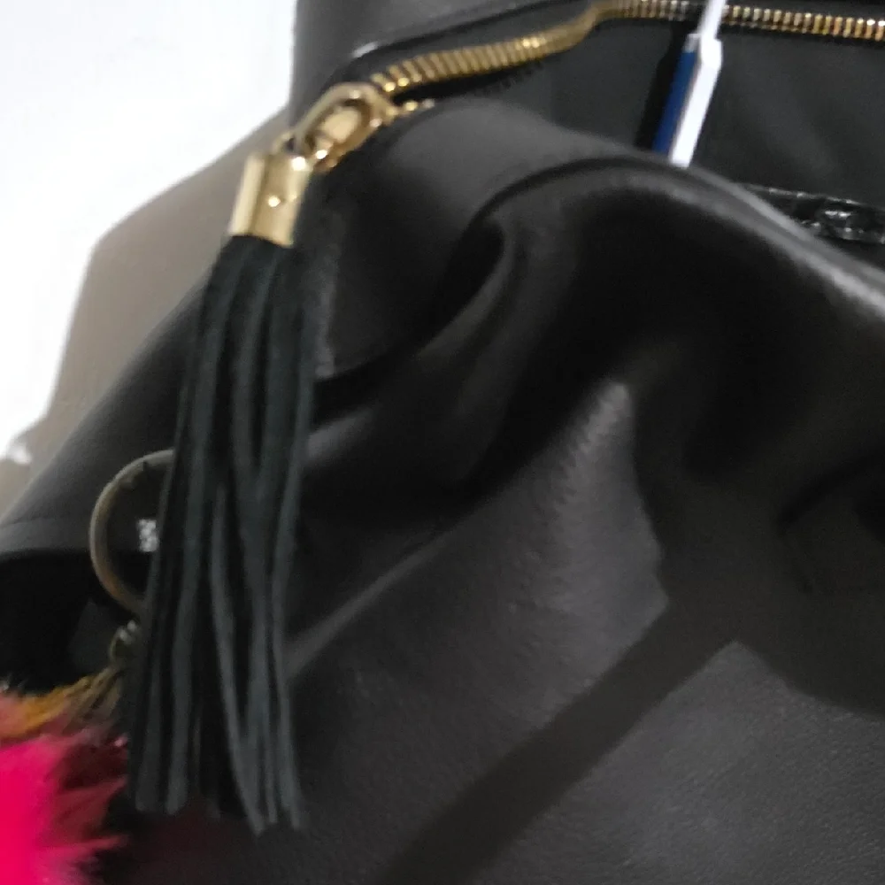 Sam Edelman Black‎ Handbag with Multicolor Pom-Pom.